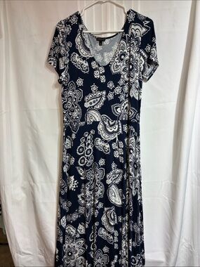 Talbots Women’s Navy & White Paisley V-Neck Maxi Dress